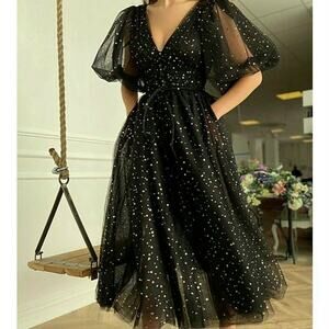 Women's Starry Black Tulle Dress